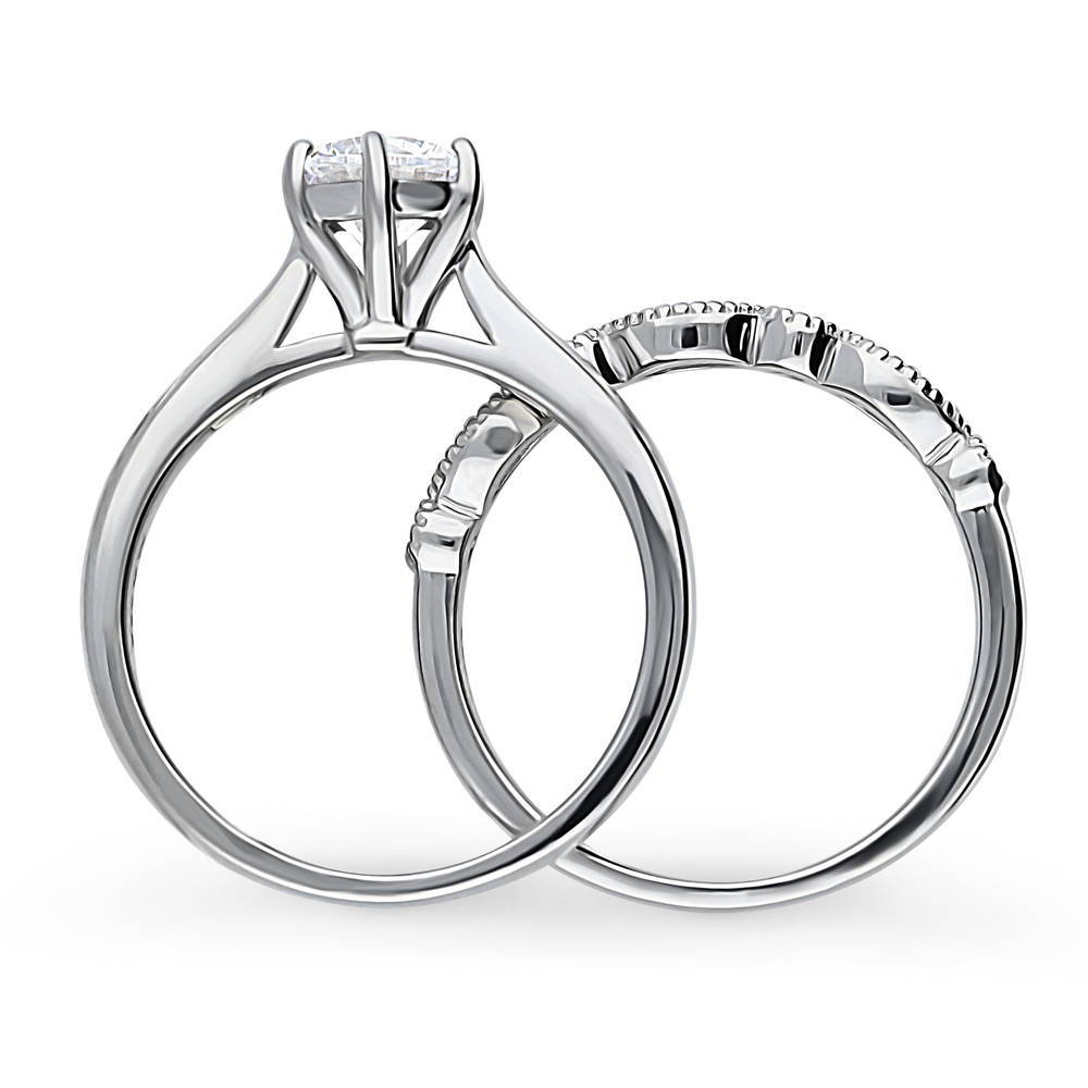 Alternate view of Solitaire Milgrain Art Deco 1ct CZ Ring Set in Sterling Silver, 8 of 14