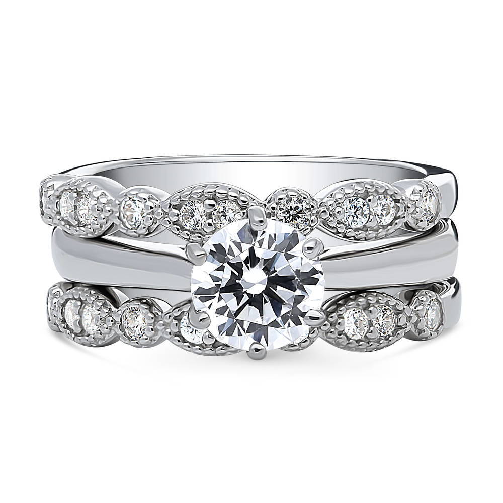 Solitaire Milgrain Art Deco 1ct CZ Ring Set in Sterling Silver
