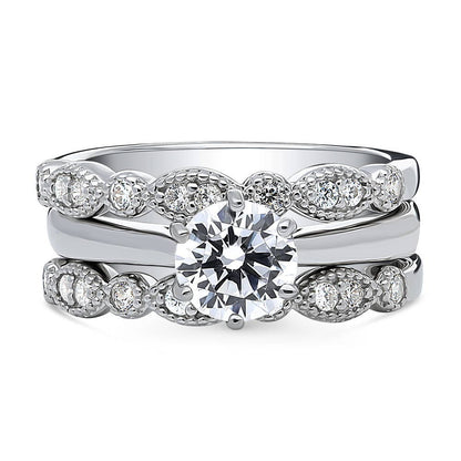 Solitaire Milgrain Art Deco 1ct CZ Ring Set in Sterling Silver