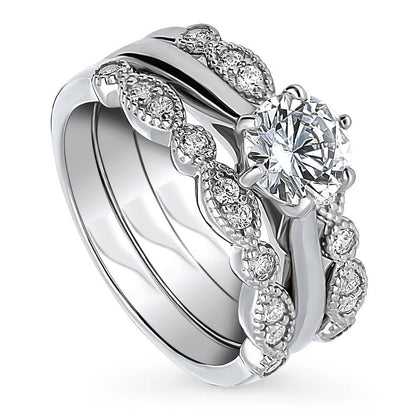 Solitaire Milgrain Art Deco 1ct CZ Ring Set in Sterling Silver