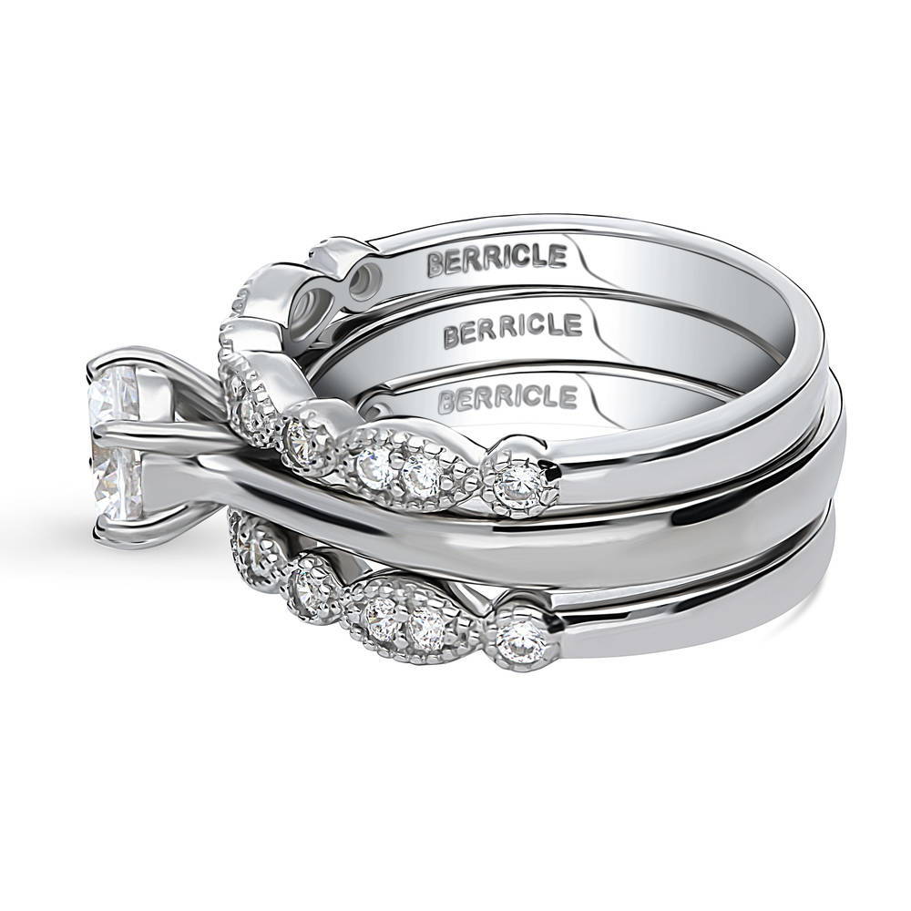 Solitaire Milgrain Art Deco 1ct CZ Ring Set in Sterling Silver