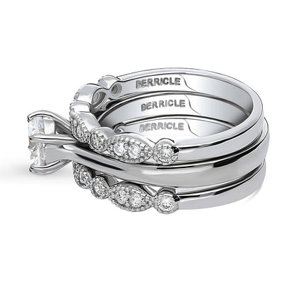 Solitaire Milgrain Art Deco 1ct CZ Ring Set in Sterling Silver