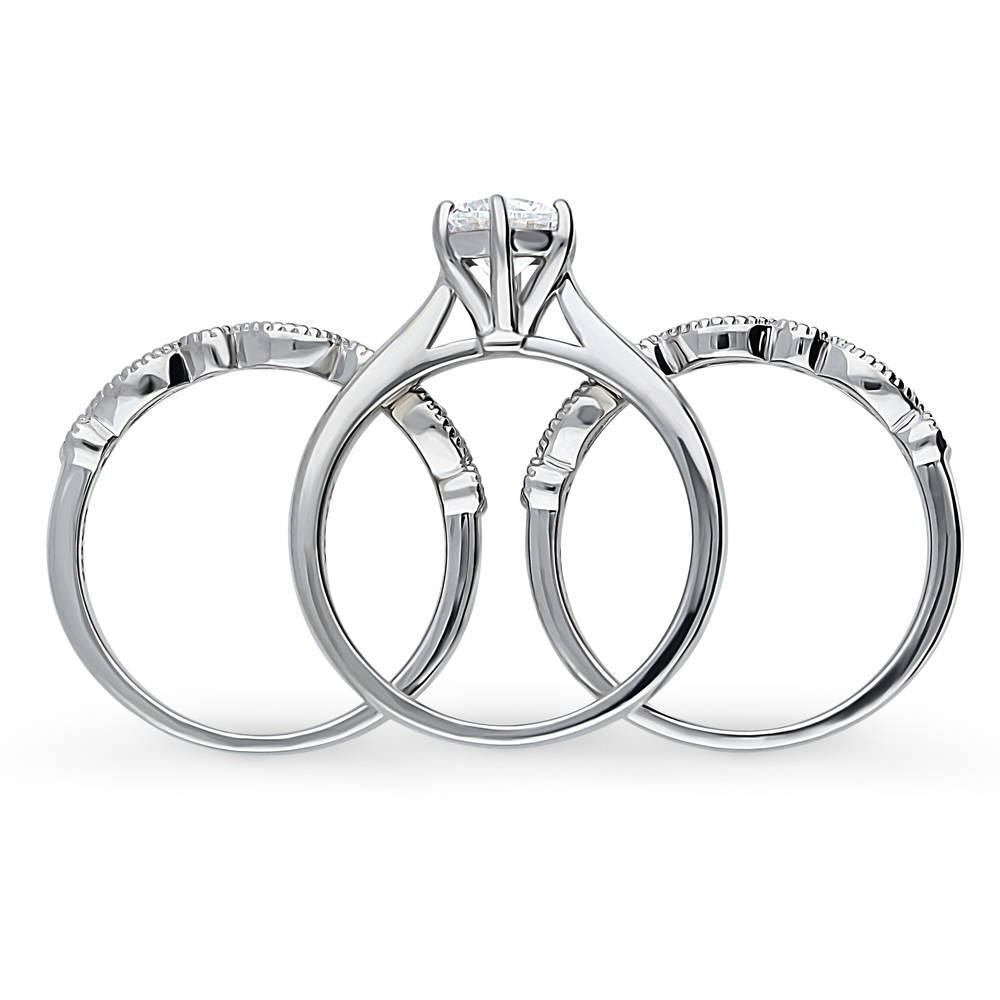 Alternate view of Solitaire Milgrain Art Deco 1ct CZ Ring Set in Sterling Silver, 8 of 14
