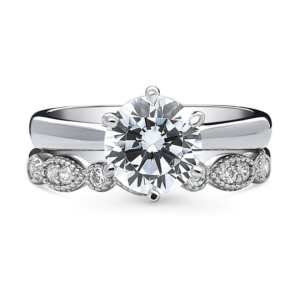 Solitaire Milgrain Art Deco 2ct CZ Ring Set in Sterling Silver, 1 of 19
