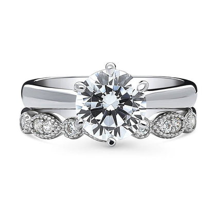Solitaire Milgrain Art Deco 2ct CZ Ring Set in Sterling Silver