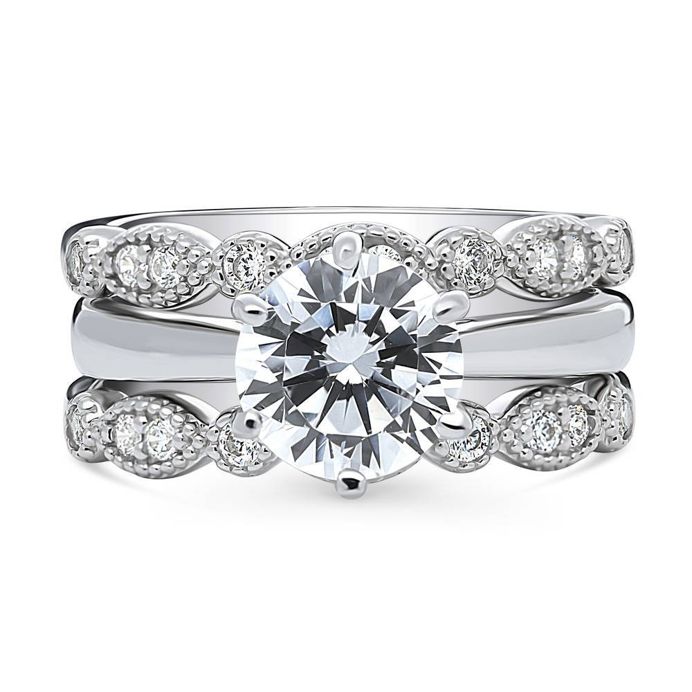 Solitaire Milgrain Art Deco 2ct CZ Ring Set in Sterling Silver, 1 of 19