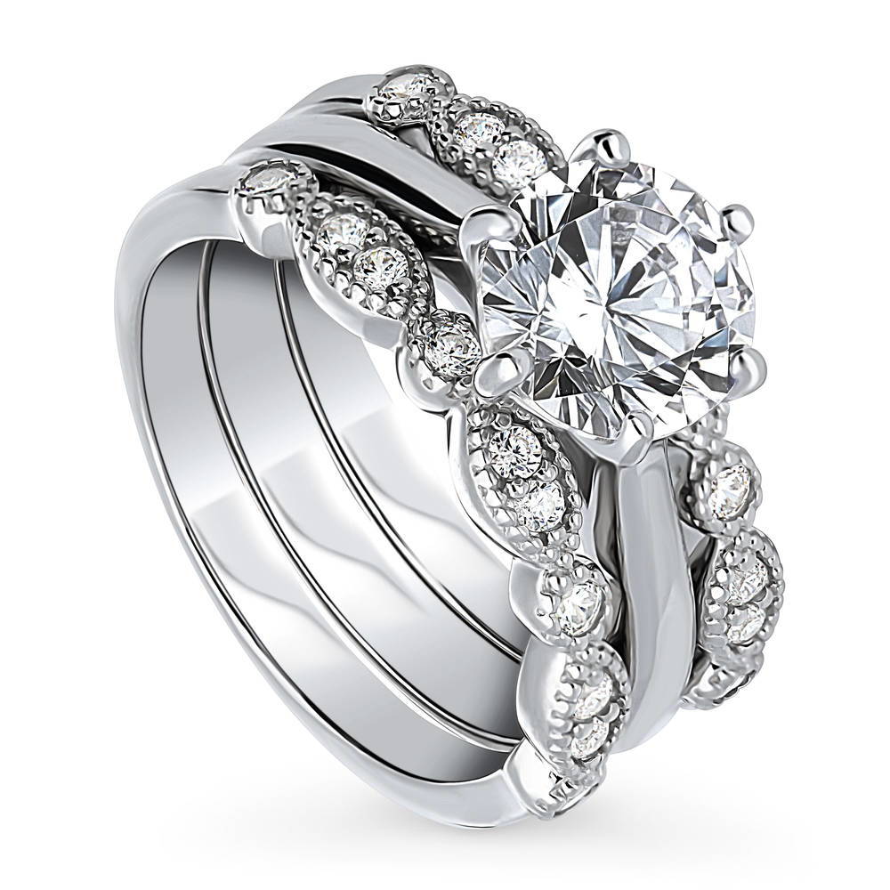 Solitaire 2ct Round CZ Ring Set in Sterling Silver