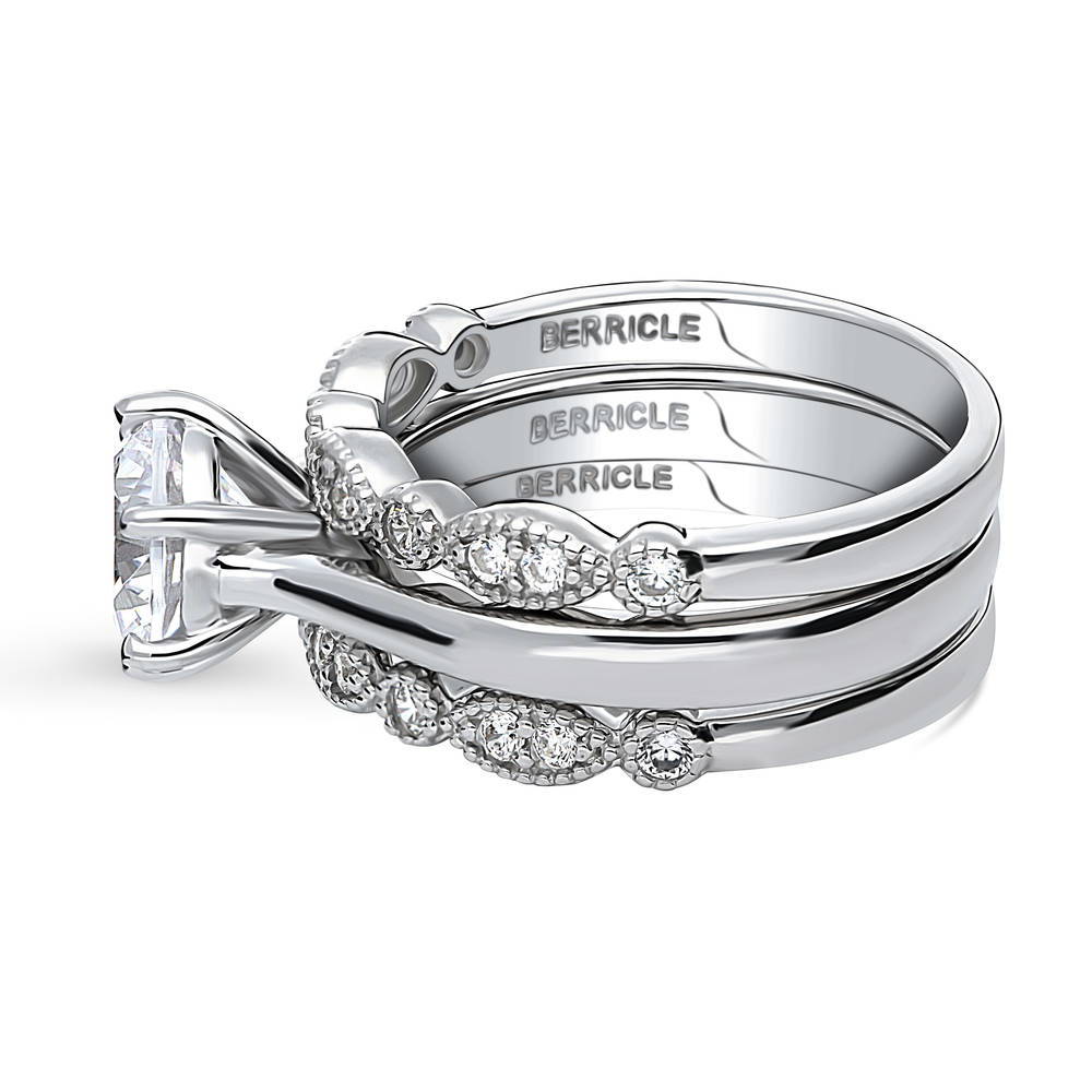 Angle view of Solitaire Milgrain Art Deco 2ct CZ Ring Set in Sterling Silver, 5 of 19