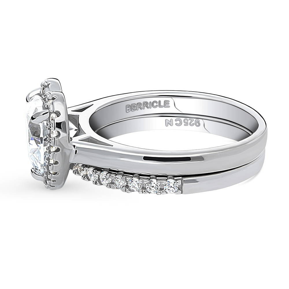 Halo Heart CZ Ring Set in Sterling Silver