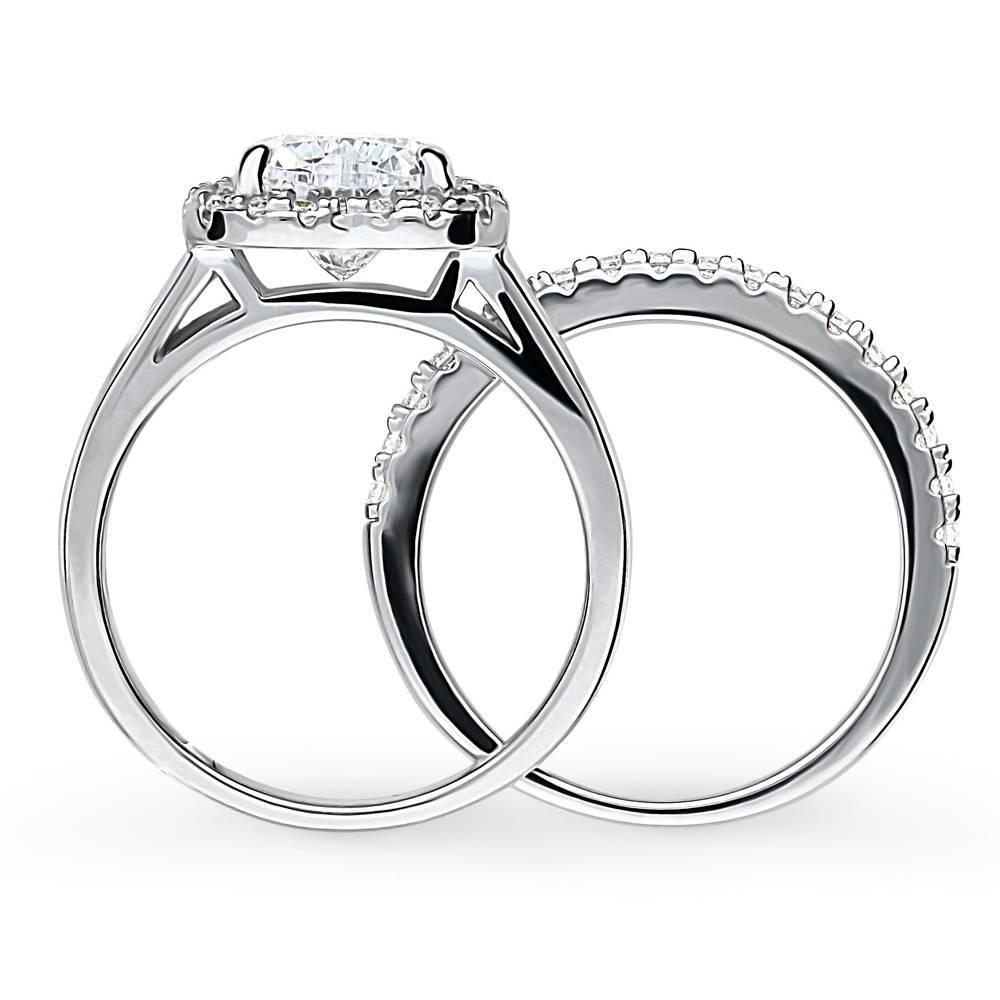 Halo Heart CZ Ring Set in Sterling Silver