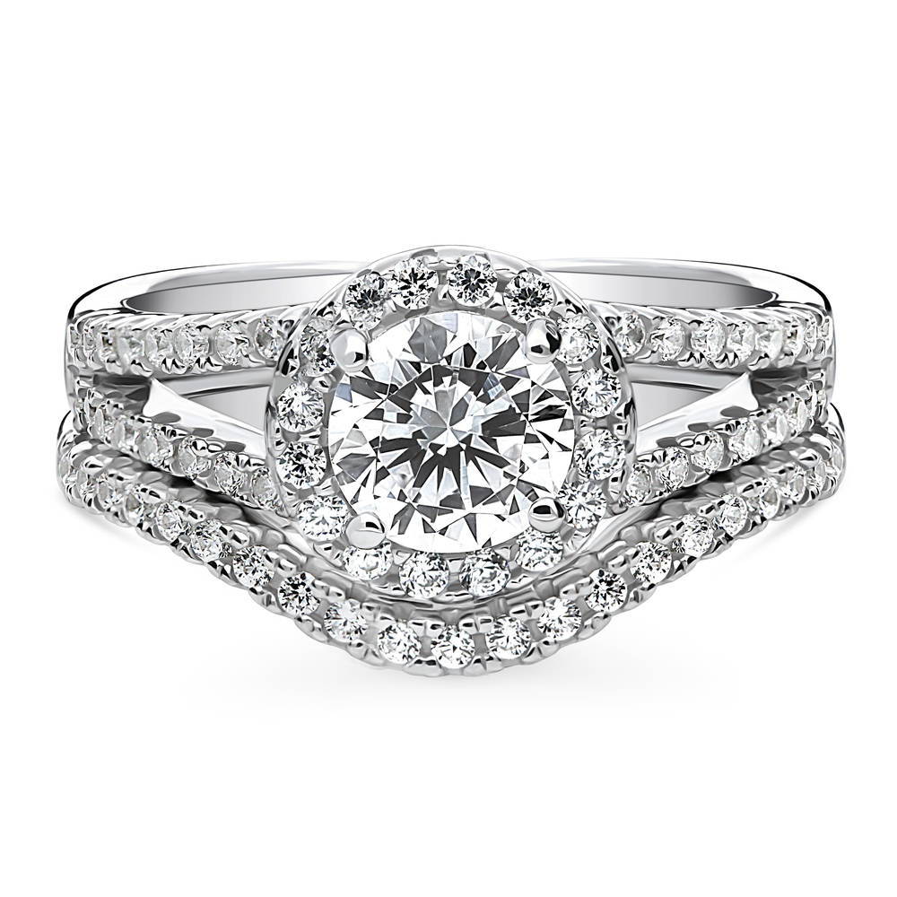Halo Wishbone CZ Split Shank Ring Set in Sterling Silver, 1 of 18