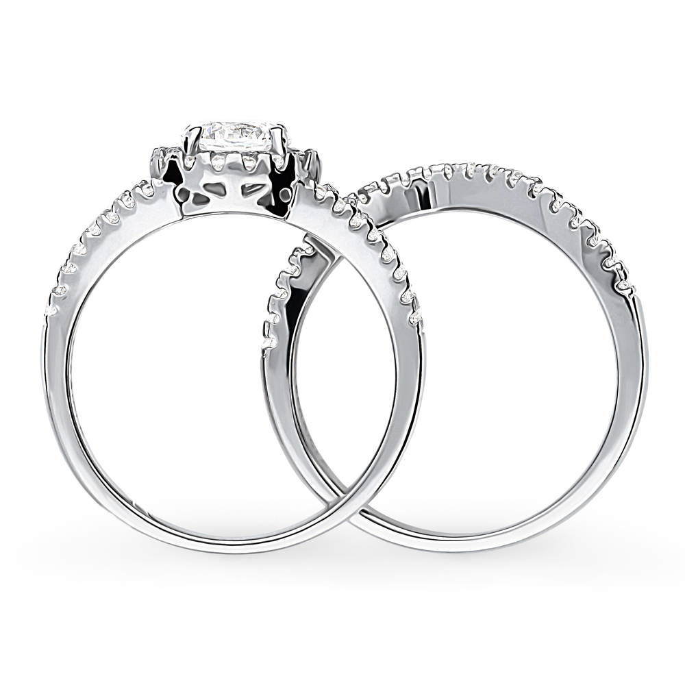 Alternate view of Halo Wishbone CZ Split Shank Ring Set in Sterling Silver, 8 of 18