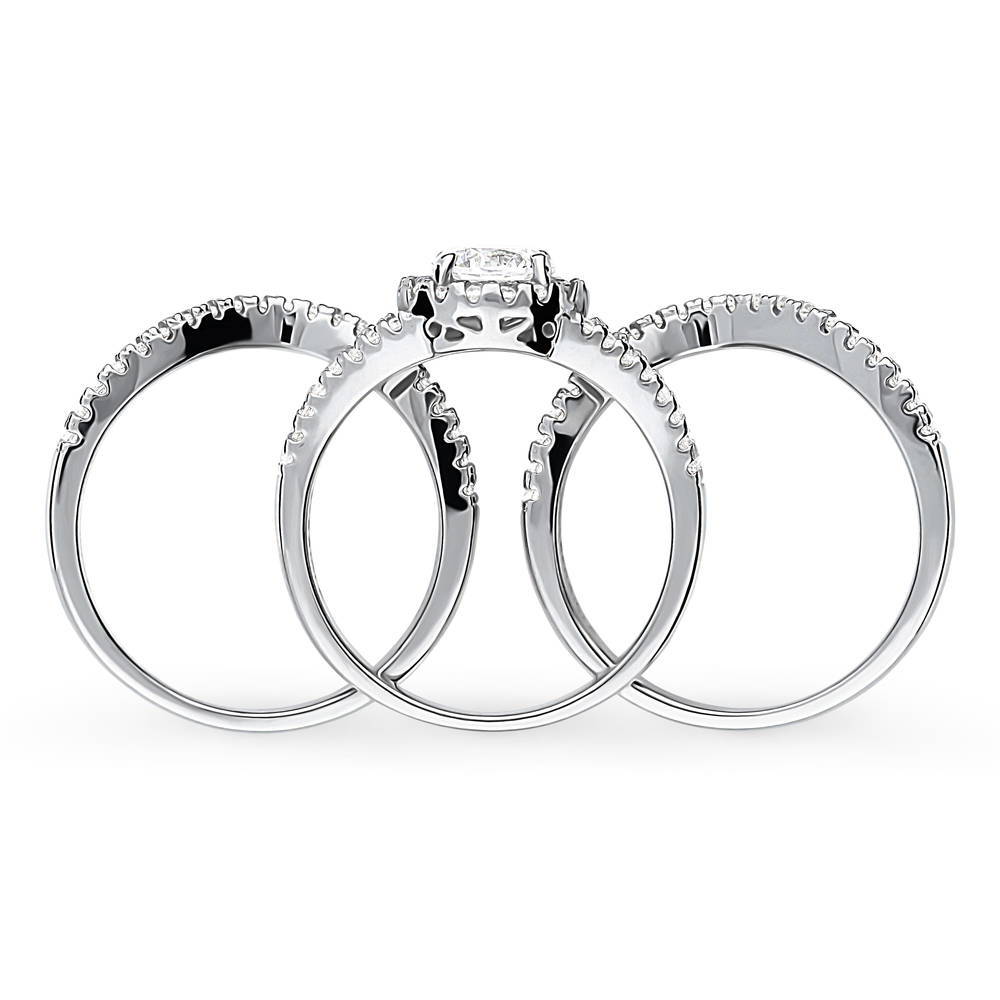 Alternate view of Halo Wishbone CZ Split Shank Ring Set in Sterling Silver, 7 of 18