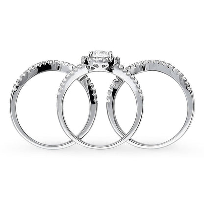 Halo Wishbone CZ Split Shank Ring Set in Sterling Silver