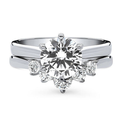 Solitaire 5-Stone Wishbone 2ct CZ Ring Set in Sterling Silver