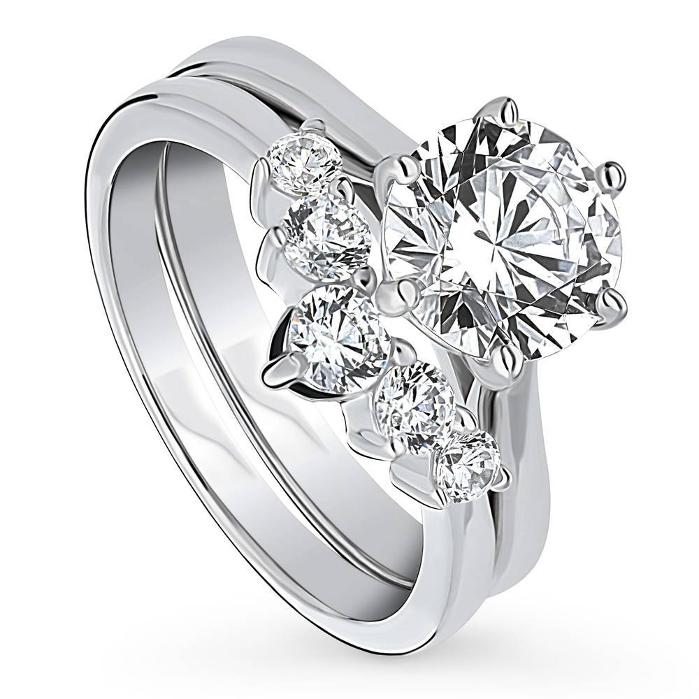 Front view of Solitaire 5-Stone Wishbone 2ct CZ Ring Set in Sterling Silver, 4 of 19