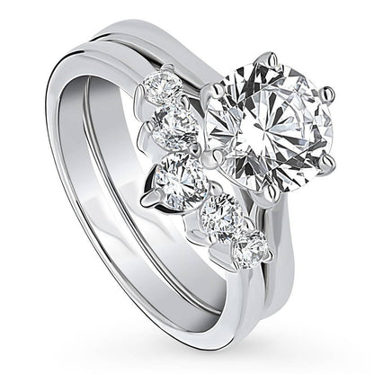 Solitaire 5-Stone Wishbone 2ct CZ Ring Set in Sterling Silver