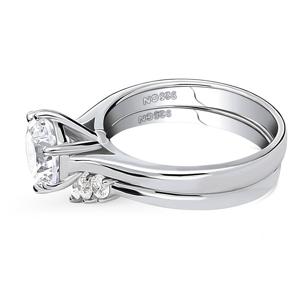Angle view of Solitaire 5-Stone Wishbone 2ct CZ Ring Set in Sterling Silver, 5 of 19