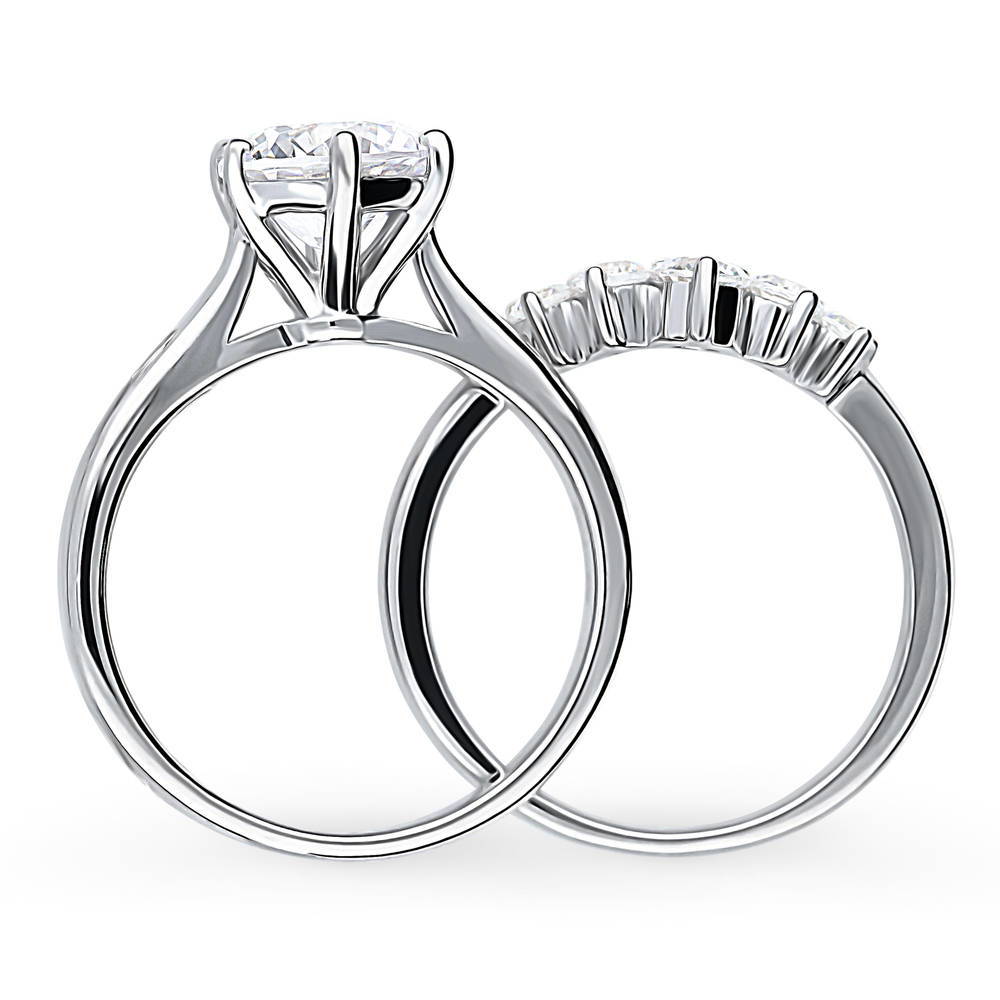 Alternate view of Solitaire 5-Stone Wishbone 2ct CZ Ring Set in Sterling Silver, 8 of 19