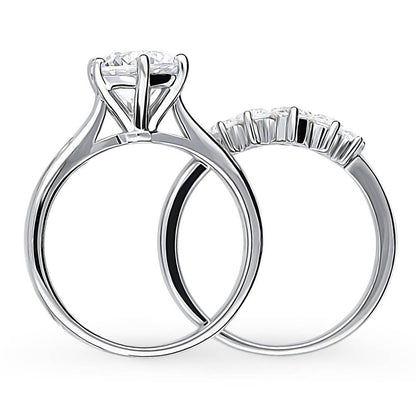 Solitaire 5-Stone Wishbone 2ct CZ Ring Set in Sterling Silver
