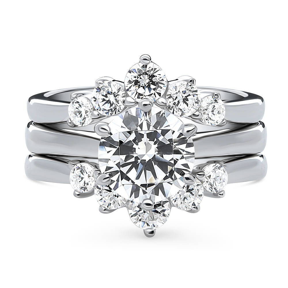 Solitaire 5-Stone Wishbone 2ct CZ Ring Set in Sterling Silver, 1 of 19