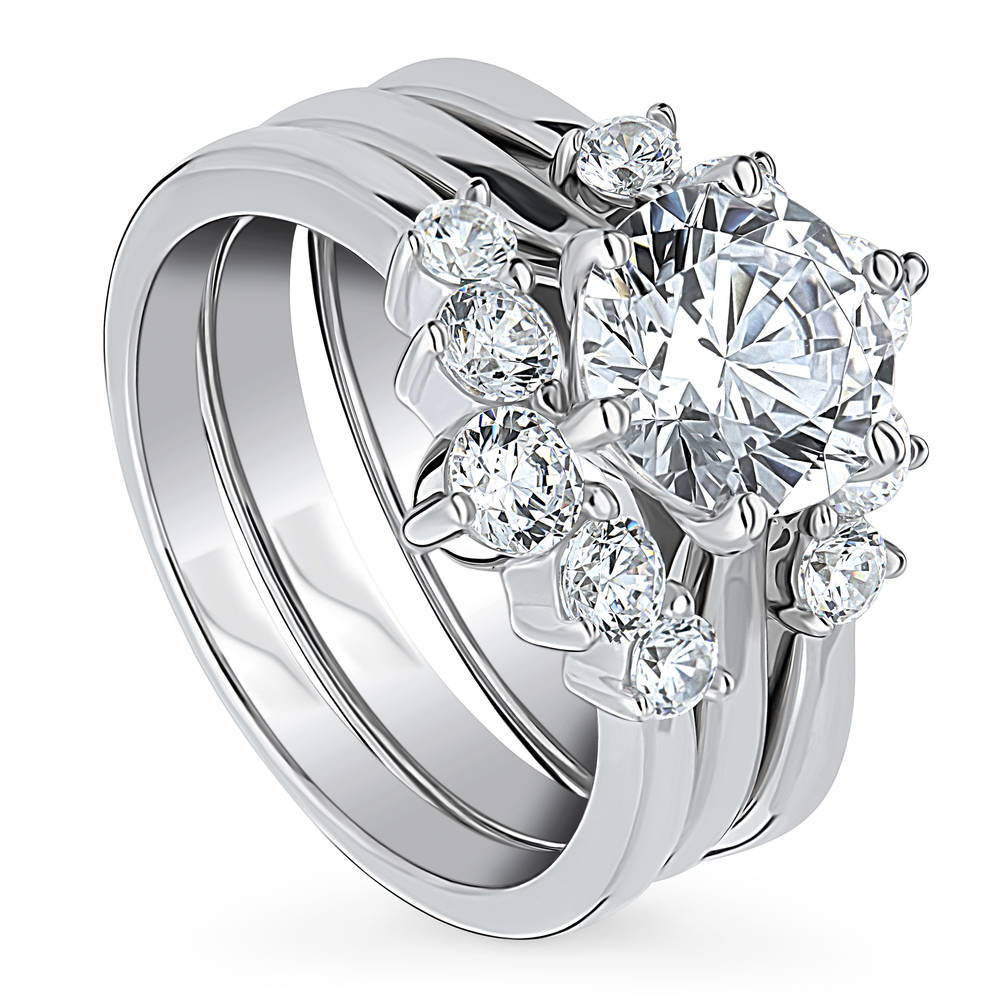 Front view of Solitaire 5-Stone Wishbone 2ct CZ Ring Set in Sterling Silver, 4 of 19