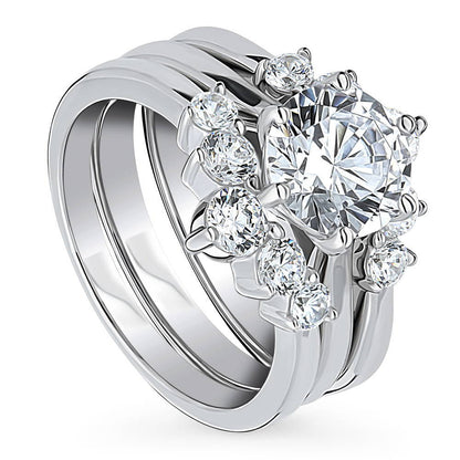 Solitaire 5-Stone Wishbone 2ct CZ Ring Set in Sterling Silver