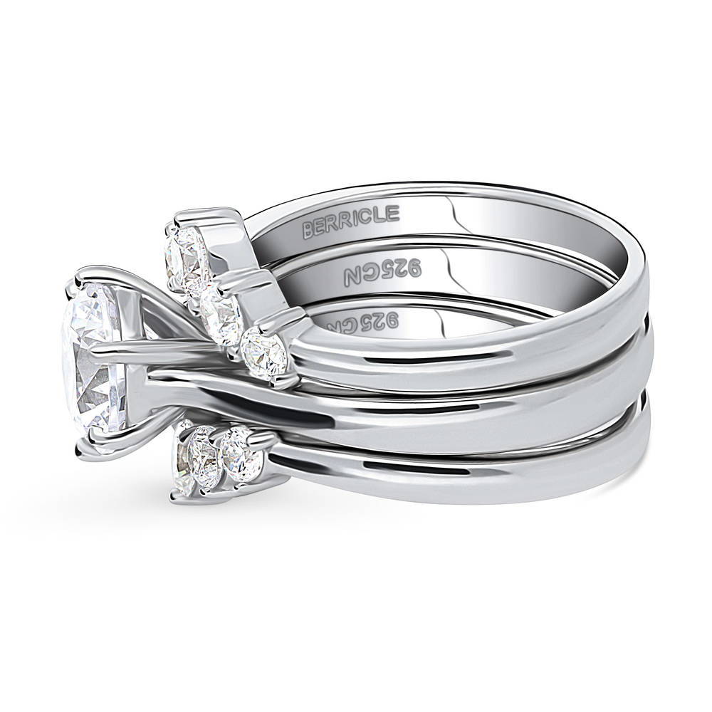 Angle view of Solitaire 5-Stone Wishbone 2ct CZ Ring Set in Sterling Silver, 5 of 19