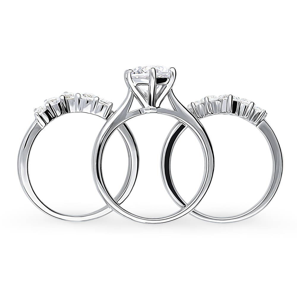 Alternate view of Solitaire 5-Stone Wishbone 2ct CZ Ring Set in Sterling Silver, 8 of 19