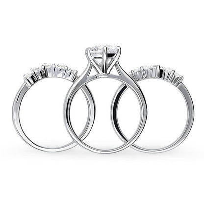 Solitaire 5-Stone Wishbone 2ct CZ Ring Set in Sterling Silver