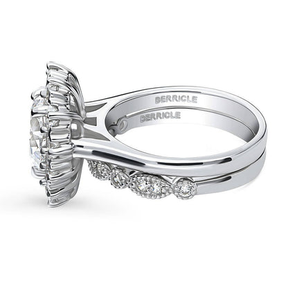 Halo Milgrain Art Deco Pear CZ Ring Set in Sterling Silver