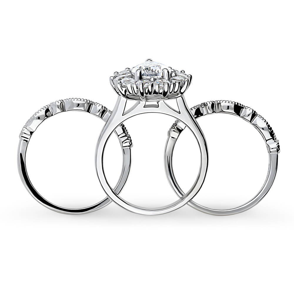 Alternate view of Halo Milgrain Art Deco Pear CZ Ring Set in Sterling Silver, 8 of 19