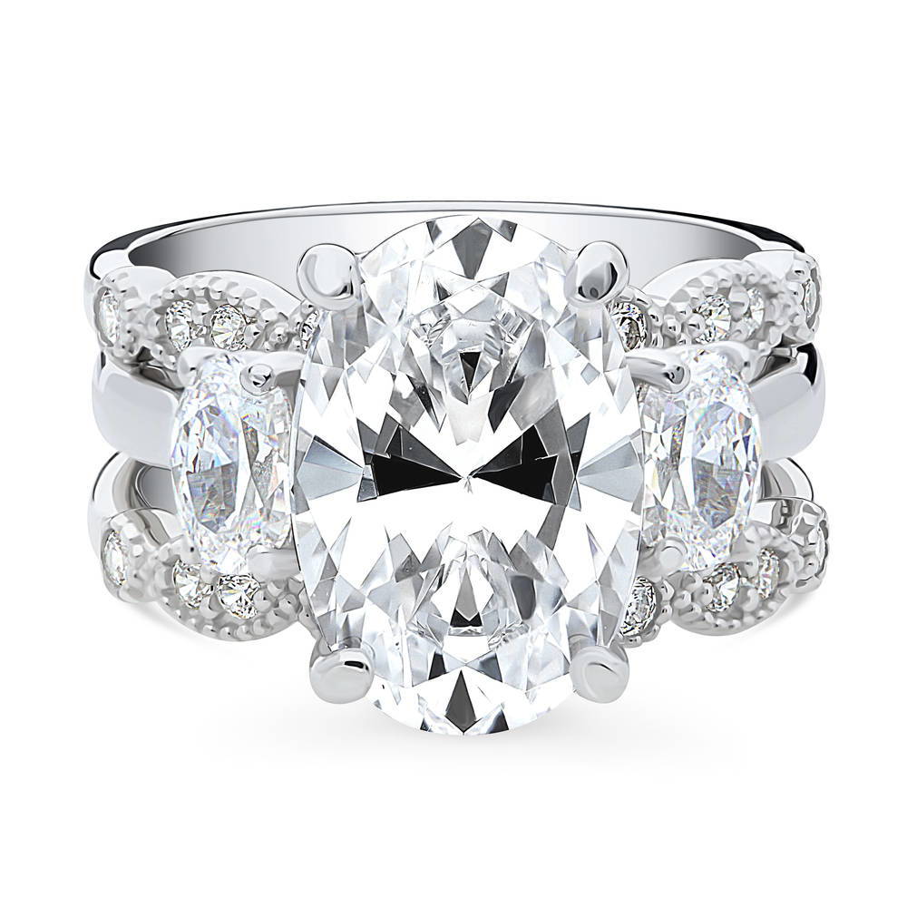 3-Stone Oval CZ Ring Set in Sterling Silver