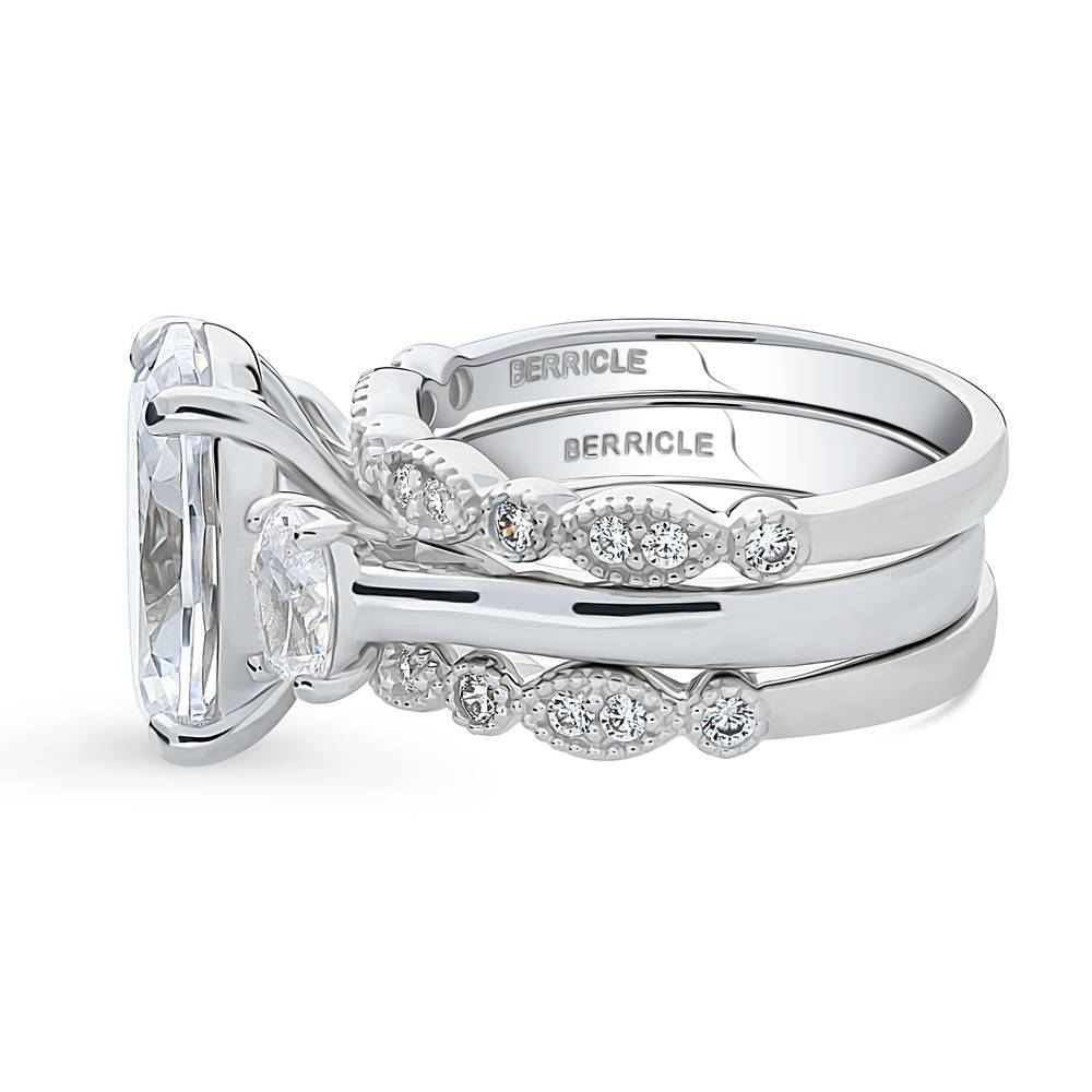 3-Stone Oval CZ Ring Set in Sterling Silver