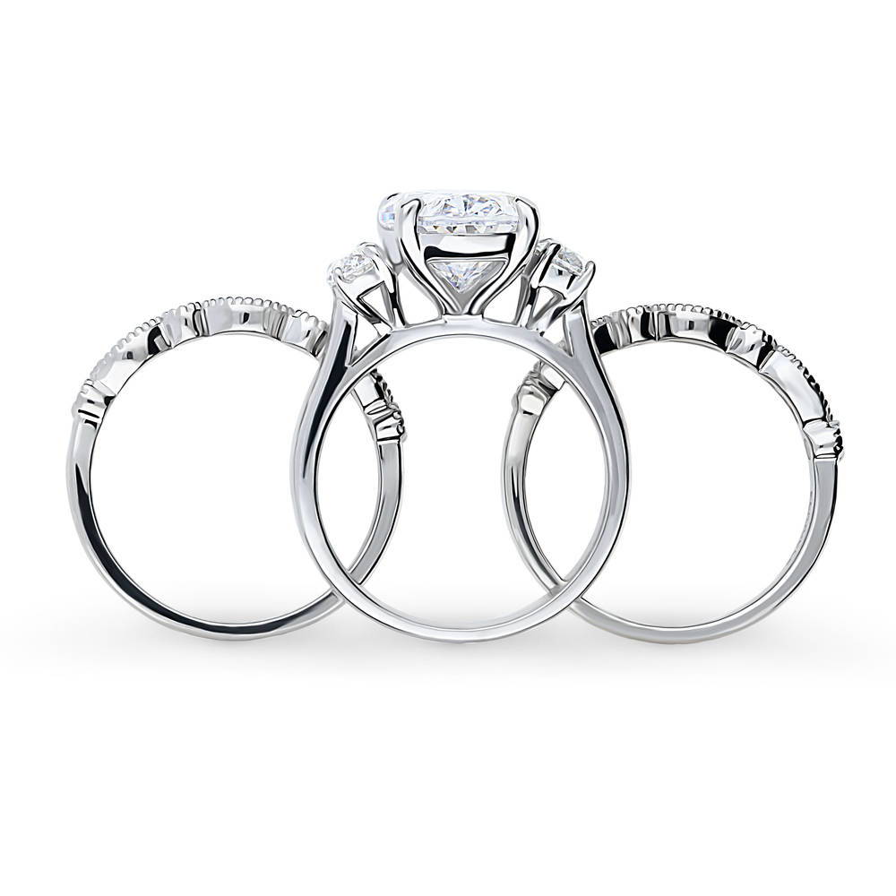 3-Stone Oval CZ Ring Set in Sterling Silver