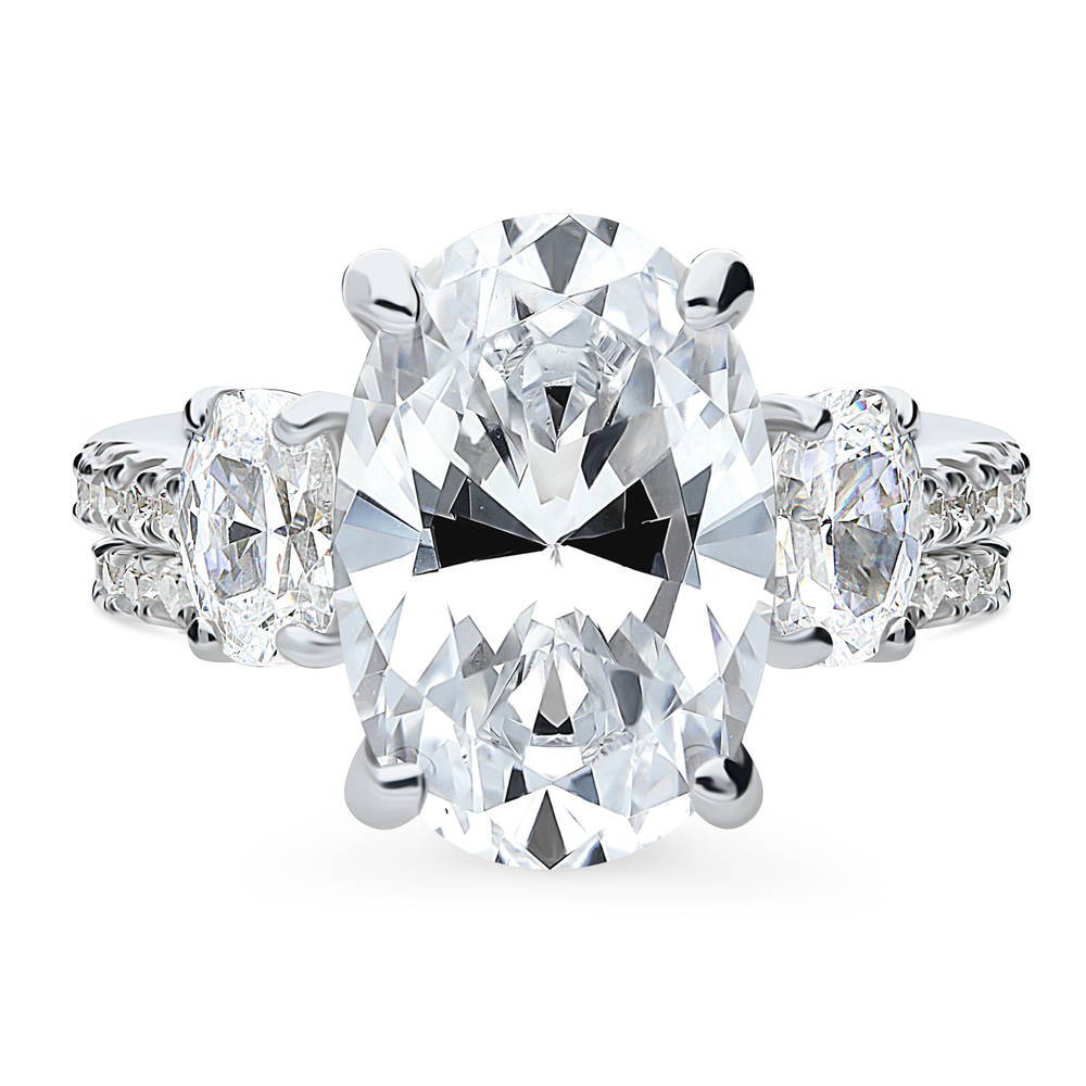 3-Stone 5.5ct Oval CZ Ring Set in Sterling Silver, 1 of 16