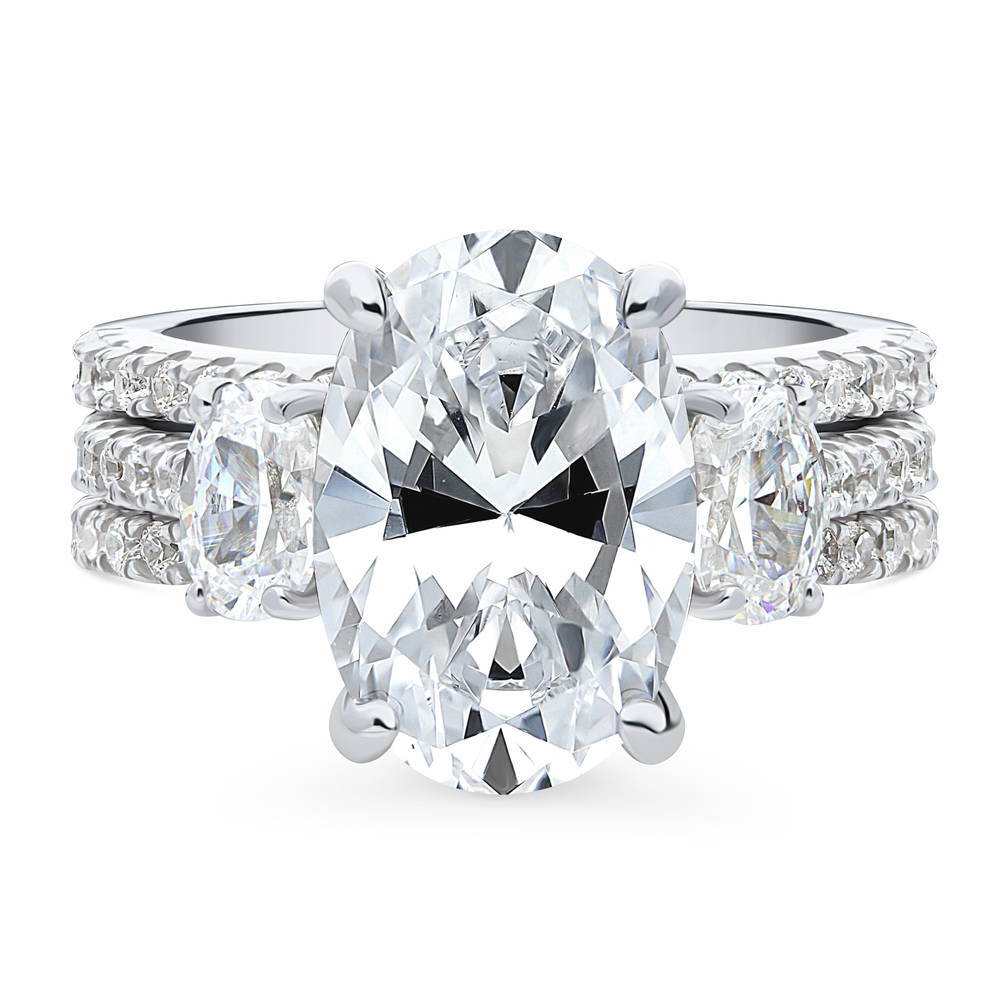 3-Stone 5.5ct Oval CZ Ring Set in Sterling Silver, 1 of 16