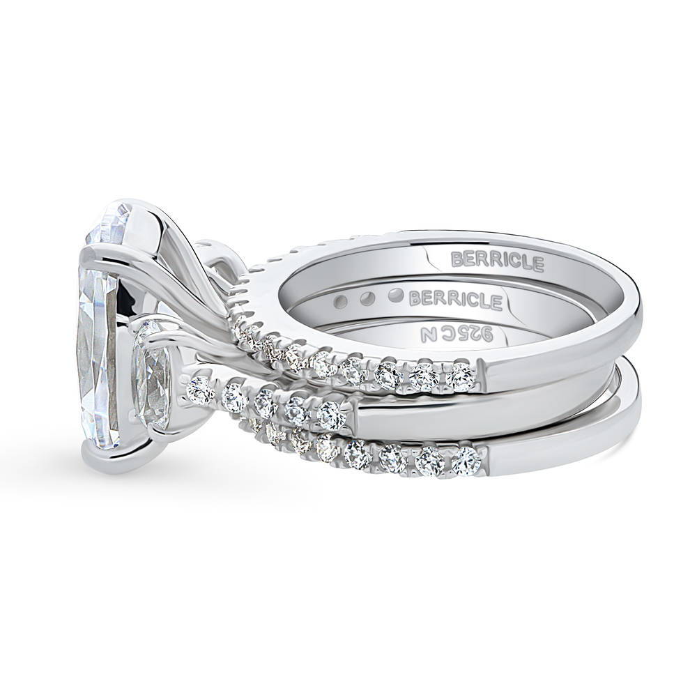 Angle view of 3-Stone 5.5ct Oval CZ Ring Set in Sterling Silver, 5 of 16