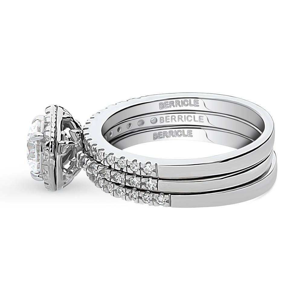 Halo Round CZ Ring Set in Sterling Silver