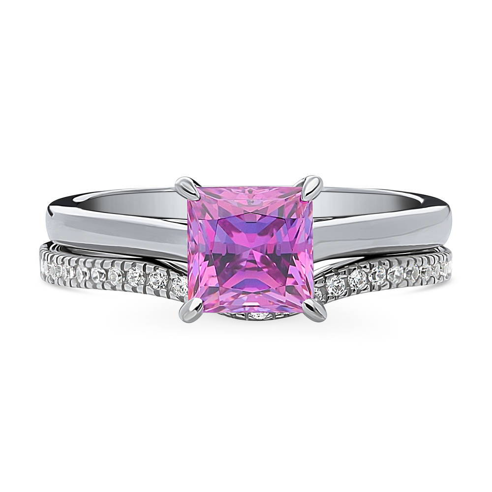 Solitaire Wishbone Purple Princess CZ Ring Set in Sterling Silver, 1 of 12