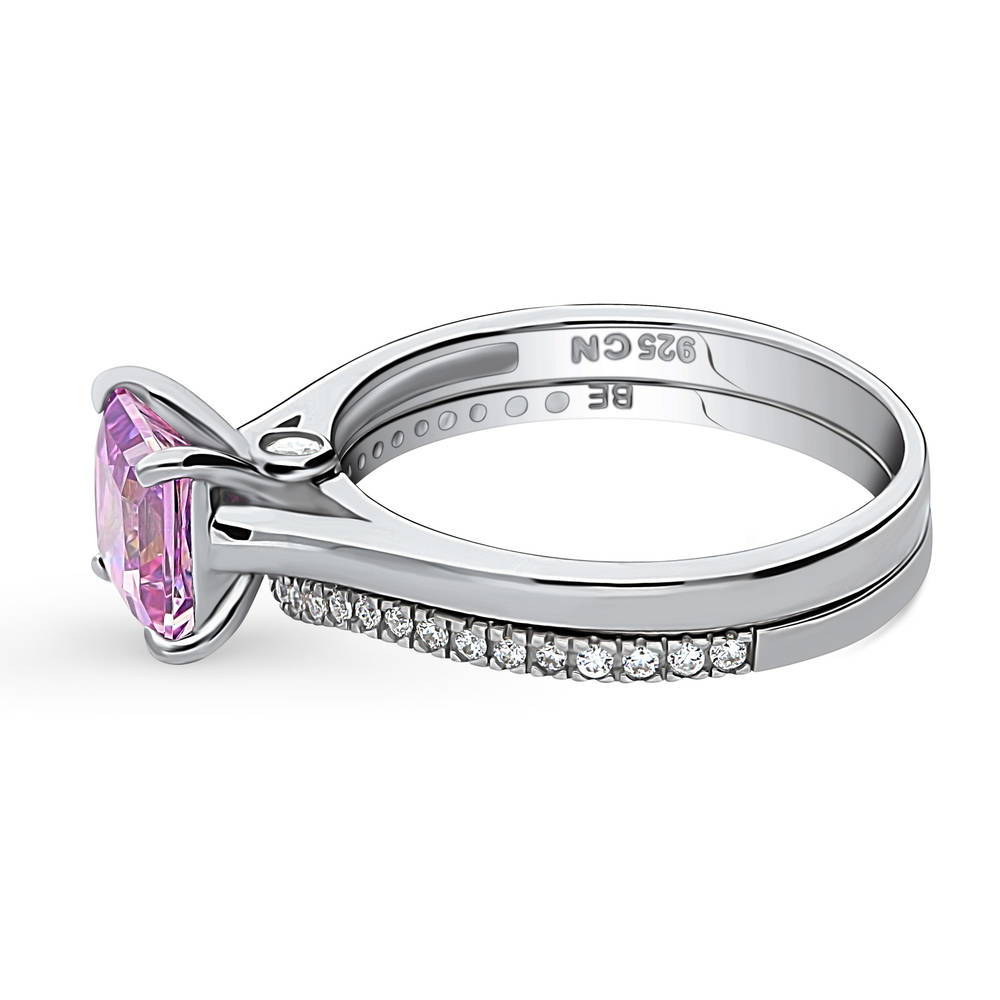 Solitaire Wishbone Purple Princess CZ Ring Set in Sterling Silver
