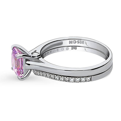 Solitaire Wishbone Purple Princess CZ Ring Set in Sterling Silver