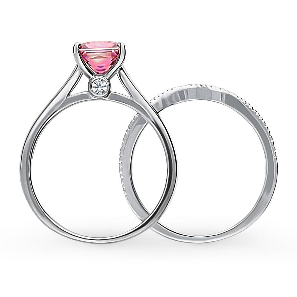 Alternate view of Solitaire Wishbone Red Princess CZ Ring Set in Sterling Silver, 8 of 16