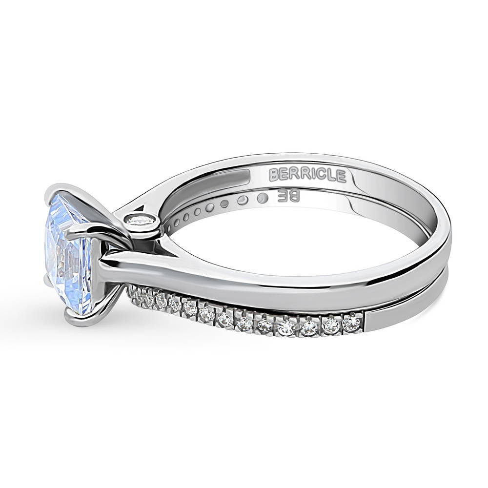Solitaire 1.2ct Greyish Blue Princess CZ Ring Set in Sterling Silver
