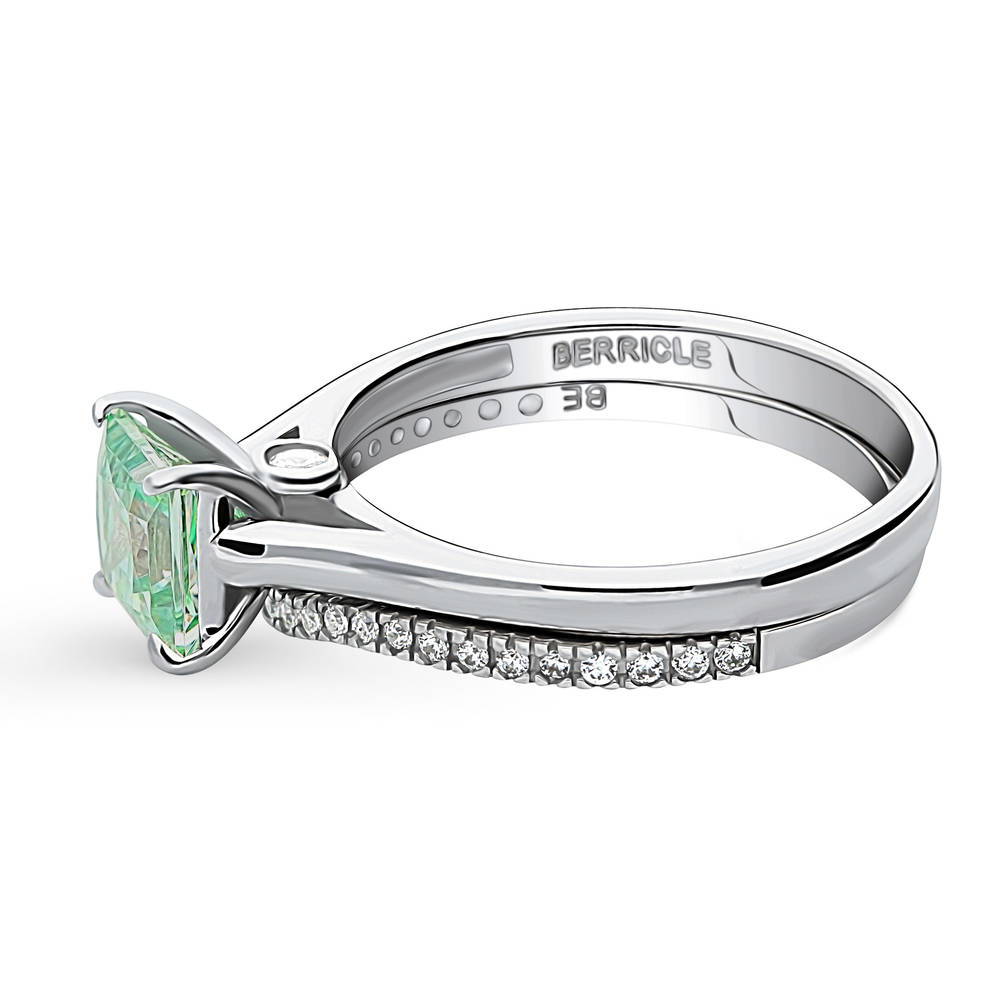 Angle view of Solitaire Wishbone Green Princess CZ Ring Set in Sterling Silver, 3 of 11