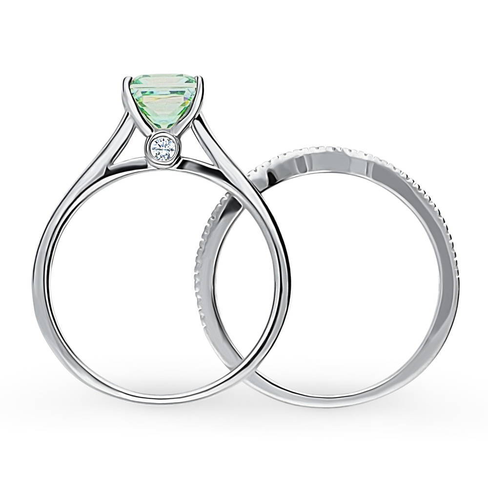 Alternate view of Solitaire Wishbone Green Princess CZ Ring Set in Sterling Silver, 4 of 11