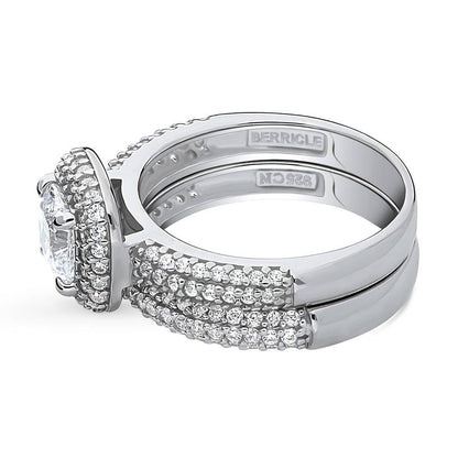 Halo Cushion CZ Ring Set in Sterling Silver