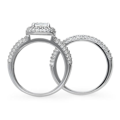 Halo Cushion CZ Ring Set in Sterling Silver