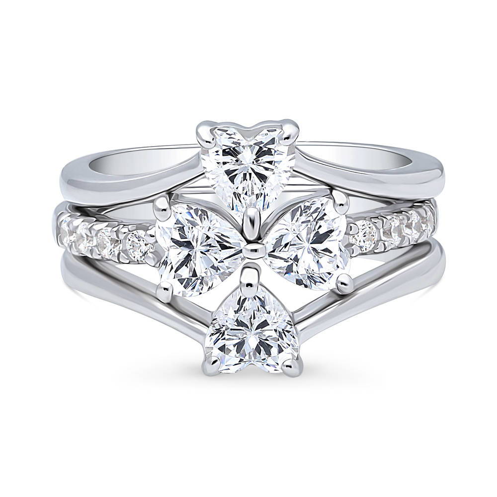 Solitaire Bow Tie Heart Heart CZ Ring Set in Sterling Silver, 1 of 12