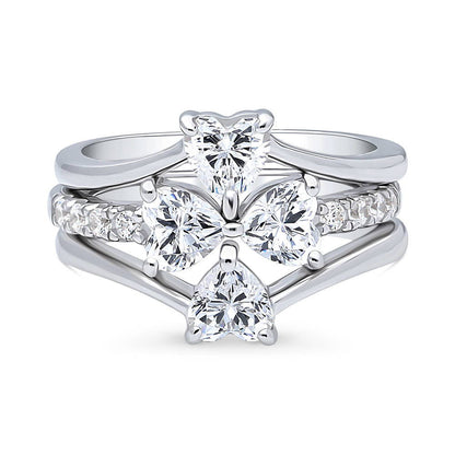 Solitaire Bow Tie Heart Heart CZ Ring Set in Sterling Silver